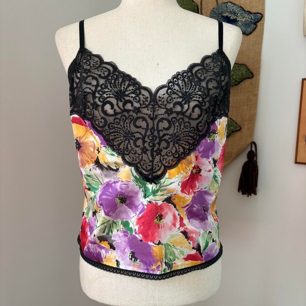 VTG JC Penney Floral Lace Camisole Cropped Multicolor Romantic Top